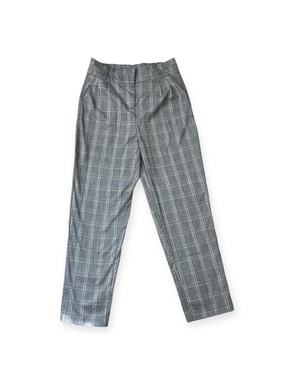 LE CHATEAU Grey & Pink Plaid High Rise Gathered Waist Straight Leg Pants Size 4